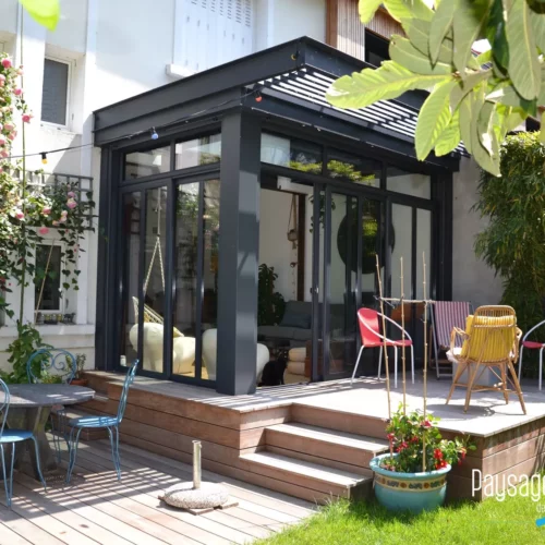Extension de maison en verre avec terrasse - Paysagiste Nantes - Paysages des 2 Rivières