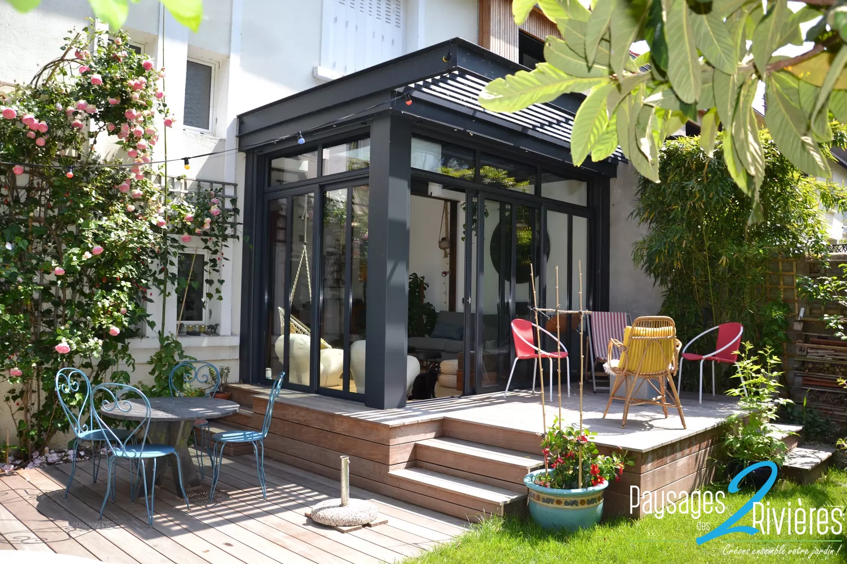 Extension de maison en verre avec terrasse - Paysagiste Nantes - Paysages des 2 Rivières